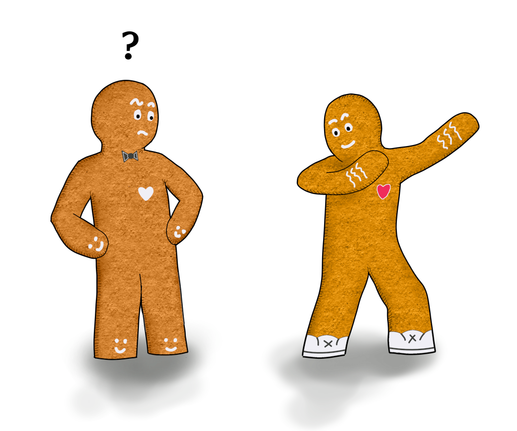 one gingerbread cookies teaching another a new dance