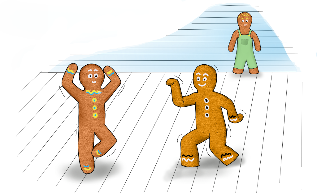 some gingerbread cookies dancing